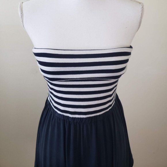 DKNY Strapless Navy Striped-Bodice Dress - Picture 9 of 15